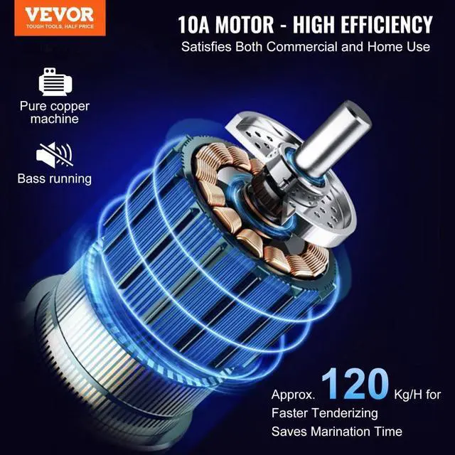 Alt view image 2 of 7 - VEVOR Commercial Meat Tenderizer, Heavy Duty Stainless Steel Kitchen Tool with Handle, Meat Tong, and Cleaning Brush, 450W Electric Meat Tenderizer Machine for Beef, Turkey, Chicken, Pork, and Fish