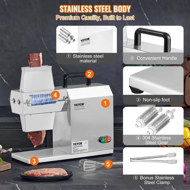 Alt view image 6 of 7 - VEVOR Commercial Meat Tenderizer, Heavy Duty Stainless Steel Kitchen Tool with Handle, Meat Tong, and Cleaning Brush, 450W Electric Meat Tenderizer Machine for Beef, Turkey, Chicken, Pork, and Fish
