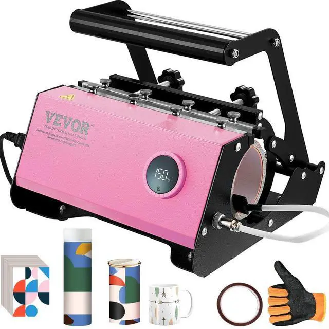 Main image of VEVOR Mug Heat Press, 11-30oz Tumbler Heat Press Machine, Sublimation Transfer Straight Skinny Tumblers, Cup Heat Press with Heat-resist Gloves & Tape, DIY Ceramic Mugs Cups Glasses, As Gift, Pink
