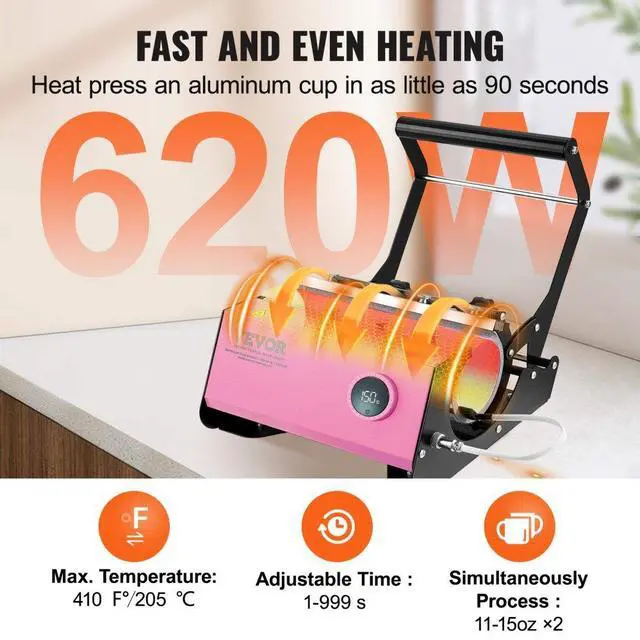 Alt view image 3 of 7 - VEVOR Mug Heat Press, 11-30oz Tumbler Heat Press Machine, Sublimation Transfer Straight Skinny Tumblers, Cup Heat Press with Heat-resist Gloves & Tape, DIY Ceramic Mugs Cups Glasses, As Gift, Pink