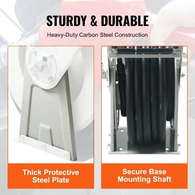 Alt view image 6 of 7 - VEVOR Fuel Hose Reel, 3/4" x 50', Extra Long Retractable Diesel Hose Reel, Heavy-Duty Carbon Steel Construction with Automatic Fuel Nozzle, NBR Rubber Hose for Aircraft Ship Vehicle Tank Truck, 300PSI