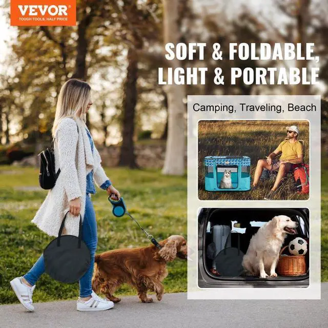 Alt view image 2 of 7 - VEVOR Foldable Pet Playpen, 32'' x 24'' x 22'' Portable Dog Playpen, Crate Kennel for Puppy, Dog, Cat, Waterproof 600D Oxford Cloth, Removable Zipper, for Indoor Outdoor Travel Camping (Rectangle, S)