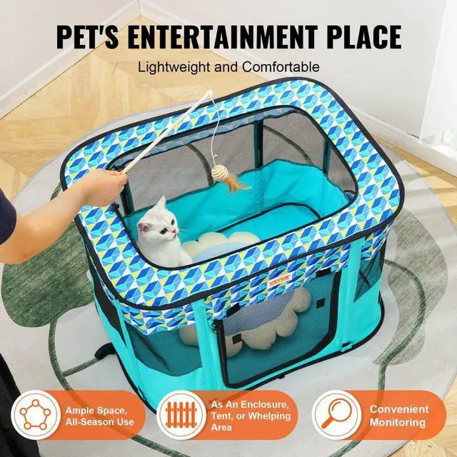 Alt view image 4 of 7 - VEVOR Foldable Pet Playpen, 32'' x 24'' x 22'' Portable Dog Playpen, Crate Kennel for Puppy, Dog, Cat, Waterproof 600D Oxford Cloth, Removable Zipper, for Indoor Outdoor Travel Camping (Rectangle, S)