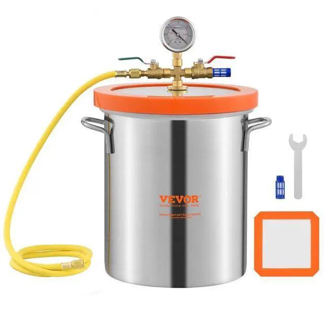 Main image of VEVOR 3 Gallon Vacuum Chamber, Upgraded Tempered Glass Lid Vacuum Degassing Chamber, 304 Stainless Steel Chamber, for Stabilizing Wood, Resin Degassing, Silicone Degassing and Plaster Degassing