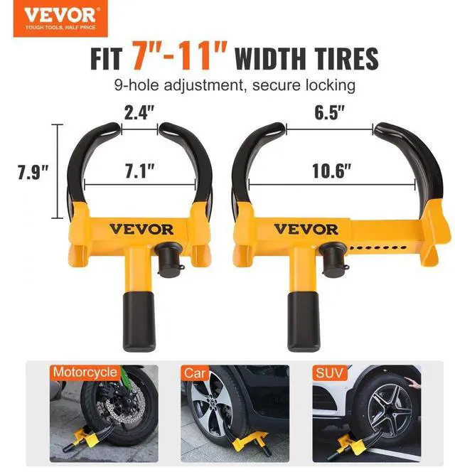Alt view image 2 of 7 - VEVOR Wheel Lock, 2 Packs Universal Wheel Clamp Lock, Adjustable Anti Theft Trailer Lock Wheel Clamp, Heavy-duty Steel Tire Lock for ATV SUV Car Golf Cart Boats Motorcycles, with 6 Keys