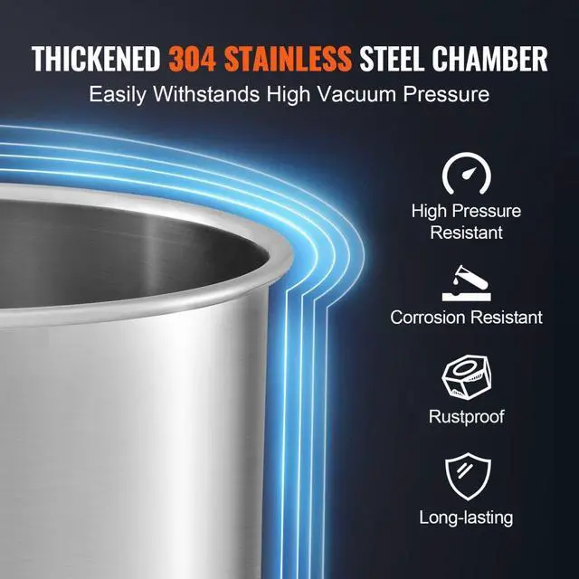 Alt view image 4 of 7 - VEVOR 3 Gallon Vacuum Chamber, Upgraded Tempered Glass Lid Vacuum Degassing Chamber, 304 Stainless Steel Chamber, for Stabilizing Wood, Resin Degassing, Silicone Degassing and Plaster Degassing