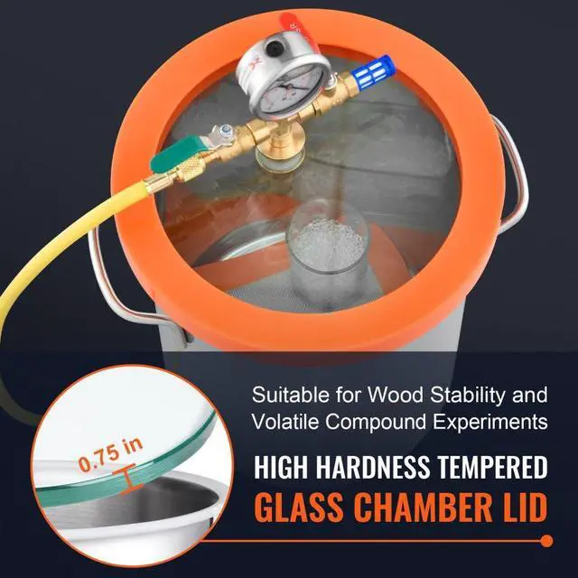 Alt view image 5 of 7 - VEVOR 3 Gallon Vacuum Chamber, Upgraded Tempered Glass Lid Vacuum Degassing Chamber, 304 Stainless Steel Chamber, for Stabilizing Wood, Resin Degassing, Silicone Degassing and Plaster Degassing