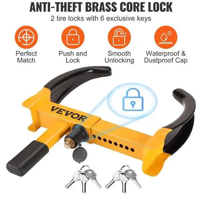Alt view image 3 of 7 - VEVOR Wheel Lock, 2 Packs Universal Wheel Clamp Lock, Adjustable Anti Theft Trailer Lock Wheel Clamp, Heavy-duty Steel Tire Lock for ATV SUV Car Golf Cart Boats Motorcycles, with 6 Keys