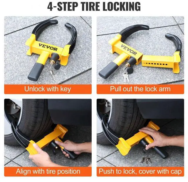 Alt view image 5 of 7 - VEVOR Wheel Lock, 2 Packs Universal Wheel Clamp Lock, Adjustable Anti Theft Trailer Lock Wheel Clamp, Heavy-duty Steel Tire Lock for ATV SUV Car Golf Cart Boats Motorcycles, with 6 Keys