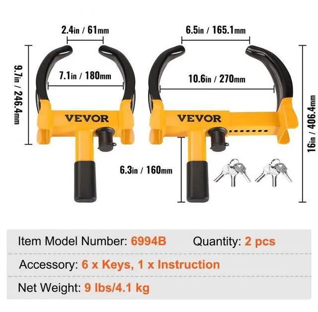 Alt view image 7 of 7 - VEVOR Wheel Lock, 2 Packs Universal Wheel Clamp Lock, Adjustable Anti Theft Trailer Lock Wheel Clamp, Heavy-duty Steel Tire Lock for ATV SUV Car Golf Cart Boats Motorcycles, with 6 Keys