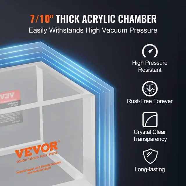 Alt view image 4 of 14 - VEVOR 2 Gallon Vacuum Chamber, Upgraded Multipurpose Acrylic Vacuum Degassing Chamber, Transparent Vacuum Chamber, for Resin Degassing, Silica Gel Degassing, Gypsum Degassing and Vacuum Extraction