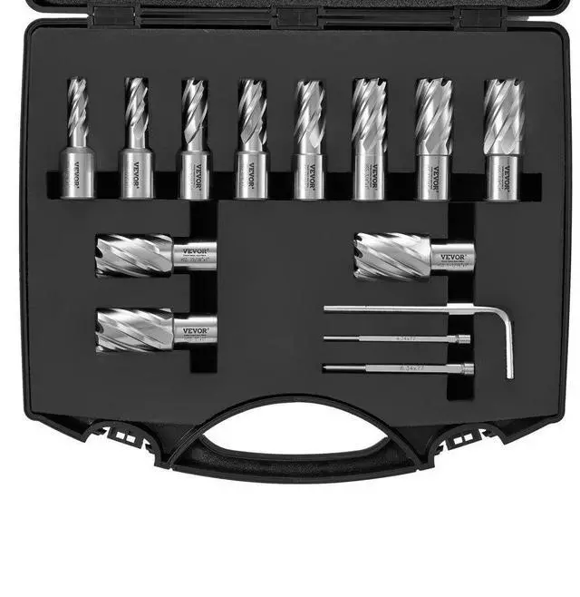 Main image of VEVOR Annular Cutter Set, 13 pcs Weldon Shank Mag Drill Bits, 7/16" to 1-1/16" Cutting Diameter, 1" Cutting Depth, M2AL HSS, 2 Pilot Pins, Hex Wrench and Portable Case, for Using with Magnetic Drills