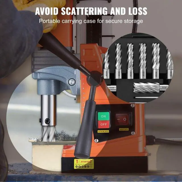 Alt view image 5 of 7 - VEVOR Annular Cutter Set, 13 pcs Weldon Shank Mag Drill Bits, 7/16" to 1-1/16" Cutting Diameter, 2" Cutting Depth, M2AL HSS, with 2 Pilot Pins, Hex Wrench and Portable Case, for Using with Magnetic Dr