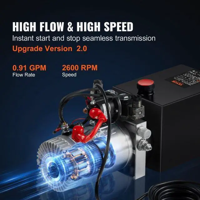 Alt view image 4 of 7 - VEVOR Hydraulic Pump, 8 Quart Hydraulic Power Unit, Double Acting Dump Trailer Pump, 0.91 GPM Flow Rate, 3200 PSI Max Relief Pressure, DC 12V Hydraulic Pump for Dump Trailer Car Lifting