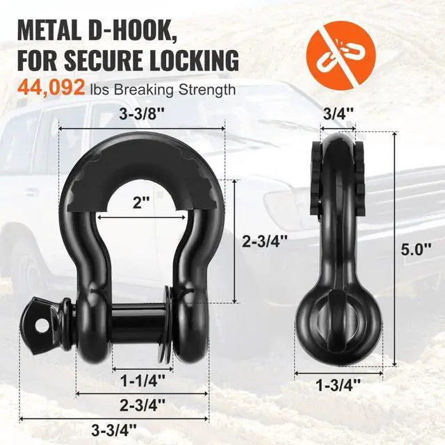 Alt view image 3 of 7 - VEVOR Off-Road Recovery Kit, 3" x 30', Heavy Duty Winch Recovery Kit with 30,000 lbs Capacity Polyester Tow Strap, 44,092 lbs D-Ring Shackles, Storage Bag, for ATVs, Jeeps, Off-Road Vehicles, Trucks