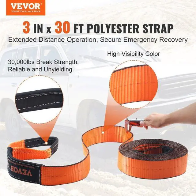Alt view image 2 of 7 - VEVOR Off-Road Recovery Kit, 3" x 30', Heavy Duty Winch Recovery Kit with 30,000 lbs Capacity Polyester Tow Strap, 44,092 lbs D-Ring Shackles, Storage Bag, for ATVs, Jeeps, Off-Road Vehicles, Trucks