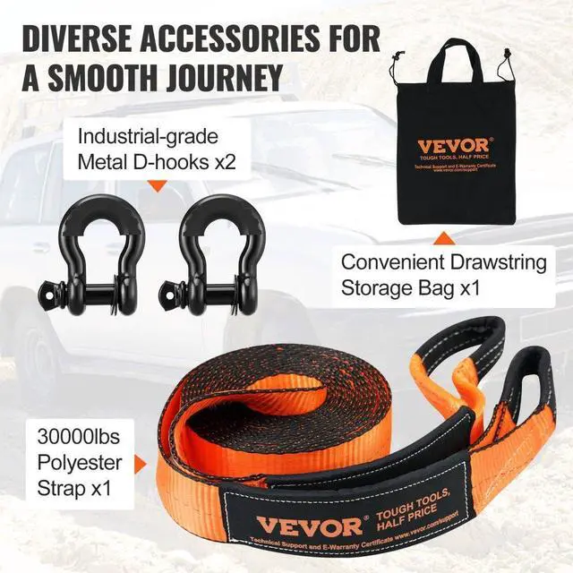 Alt view image 5 of 7 - VEVOR Off-Road Recovery Kit, 3" x 30', Heavy Duty Winch Recovery Kit with 30,000 lbs Capacity Polyester Tow Strap, 44,092 lbs D-Ring Shackles, Storage Bag, for ATVs, Jeeps, Off-Road Vehicles, Trucks