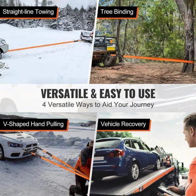 Alt view image 6 of 7 - VEVOR Off-Road Recovery Kit, 3" x 30', Heavy Duty Winch Recovery Kit with 30,000 lbs Capacity Polyester Tow Strap, 44,092 lbs D-Ring Shackles, Storage Bag, for ATVs, Jeeps, Off-Road Vehicles, Trucks