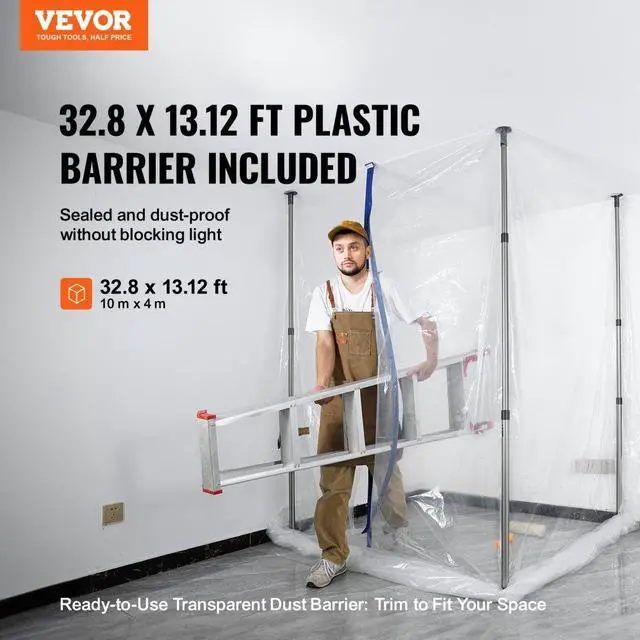 Alt view image 2 of 14 - VEVOR Dust Barrier Poles, 12 Ft Barrier Poles, Dust Barrier System with 4 Telescoping Poles, Carry Bag and 32.8x13.12 Ft Plastic Film, for Interior Decoration, Painting