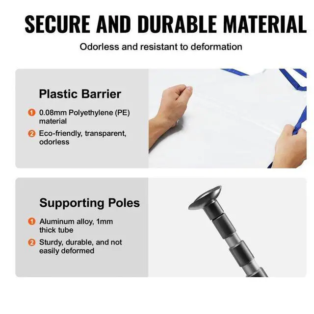 Alt view image 4 of 14 - VEVOR Dust Barrier Poles, 12 Ft Barrier Poles, Dust Barrier System with 4 Telescoping Poles, Carry Bag and 32.8x13.12 Ft Plastic Film, for Interior Decoration, Painting