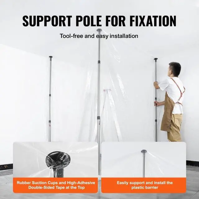 Alt view image 6 of 14 - VEVOR Dust Barrier Poles, 12 Ft Barrier Poles, Dust Barrier System with 4 Telescoping Poles, Carry Bag and 32.8x13.12 Ft Plastic Film, for Interior Decoration, Painting