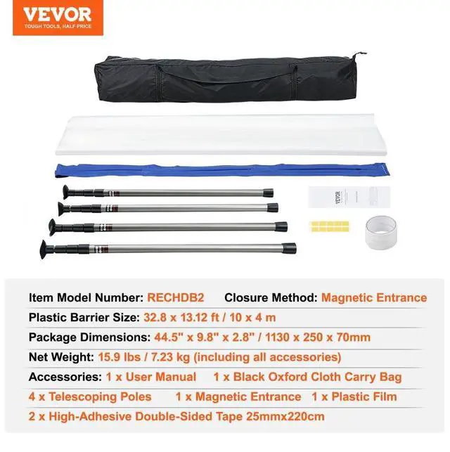Alt view image 7 of 14 - VEVOR Dust Barrier Poles, 12 Ft Barrier Poles, Dust Barrier System with 4 Telescoping Poles, Carry Bag and 32.8x13.12 Ft Plastic Film, for Interior Decoration, Painting