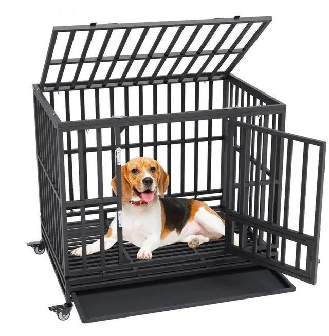 Main image of VEVOR 42 Inch Heavy Duty Dog Crate, Indestructible Dog Crate, 3-Door Heavy Duty Dog Kennel for Medium to Large Dogs with Lockable Wheels and Removable Tray, High Anxiety Dog Crate for Indoor & Outdoor