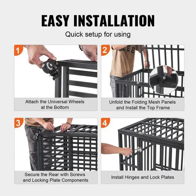 Alt view image 5 of 7 - VEVOR 42 Inch Heavy Duty Dog Crate, Indestructible Dog Crate, 3-Door Heavy Duty Dog Kennel for Medium to Large Dogs with Lockable Wheels and Removable Tray, High Anxiety Dog Crate for Indoor & Outdoor