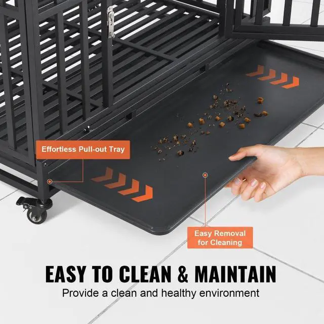 Alt view image 6 of 7 - VEVOR 42 Inch Heavy Duty Dog Crate, Indestructible Dog Crate, 3-Door Heavy Duty Dog Kennel for Medium to Large Dogs with Lockable Wheels and Removable Tray, High Anxiety Dog Crate for Indoor & Outdoor