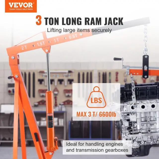 Alt view image 2 of 7 - VEVOR Hydraulic Long Ram Jack 3Ton Clevis Base Engine Hoist Cylinder Single Pump