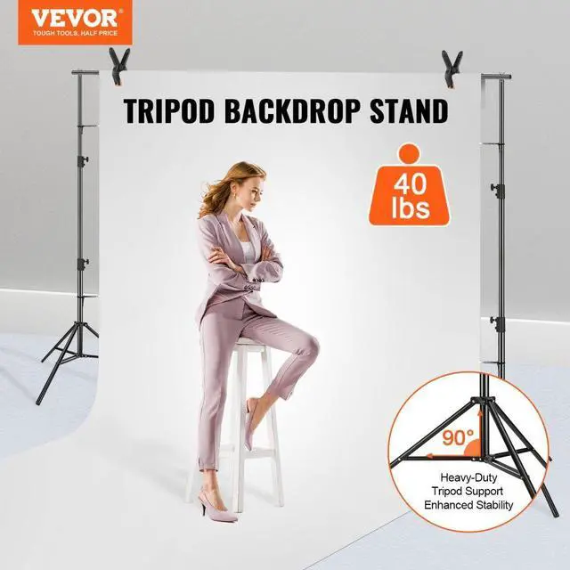 Alt view image 2 of 8 - Vevor 12 X 10 Ft Heavy Duty Backdrop Stand  Height Adjustable Photography Backdrop Stand  Background Support System With 6 Clamps And A Carry Bag  For Party  Wedding  Display  Photo