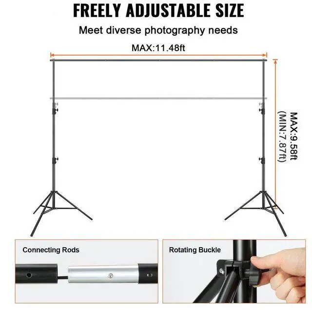 Alt view image 4 of 8 - Vevor 12 X 10 Ft Heavy Duty Backdrop Stand  Height Adjustable Photography Backdrop Stand  Background Support System With 6 Clamps And A Carry Bag  For Party  Wedding  Display  Photo