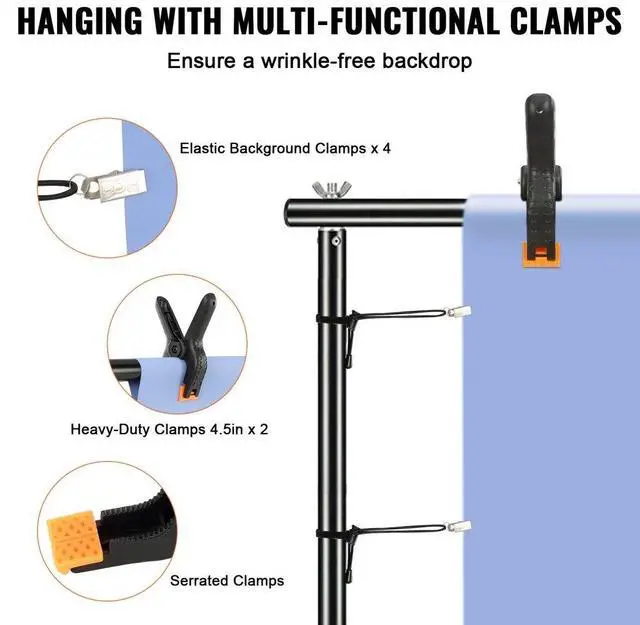 Alt view image 6 of 8 - Vevor 12 X 10 Ft Heavy Duty Backdrop Stand  Height Adjustable Photography Backdrop Stand  Background Support System With 6 Clamps And A Carry Bag  For Party  Wedding  Display  Photo