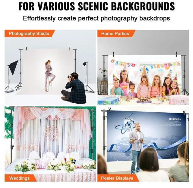 Alt view image 7 of 8 - Vevor 12 X 10 Ft Heavy Duty Backdrop Stand  Height Adjustable Photography Backdrop Stand  Background Support System With 6 Clamps And A Carry Bag  For Party  Wedding  Display  Photo