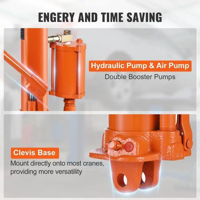 Alt view image 5 of 7 - VEVOR Hydraulic Long Ram Jack 8Ton Clevis Base Engine Hoist Cylinder Single Pump