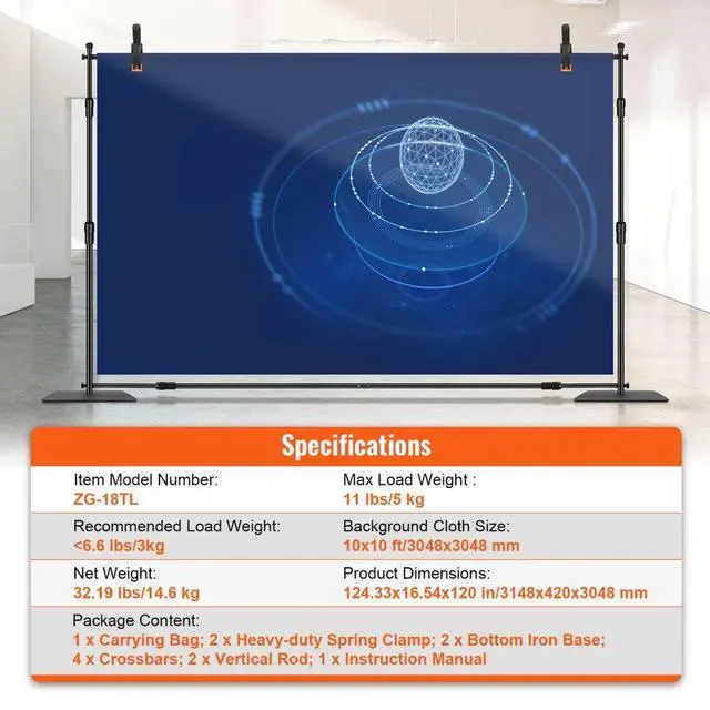 Alt view image 8 of 8 - VEVOR 10ft x 10ft Pipe and Drape Kit, Heavy Duty Backdrop Stand with Carbon Steel Base, Adjustable Backdrop Support with 6 Clamps and A Carry Bag for Wedding, Party, Event, Photography, and Exhibition