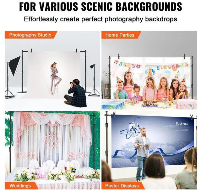Alt view image 7 of 8 - VEVOR 10ft x 10ft Pipe and Drape Kit, Heavy Duty Backdrop Stand with Carbon Steel Base, Adjustable Backdrop Support with 6 Clamps and A Carry Bag for Wedding, Party, Event, Photography, and Exhibition