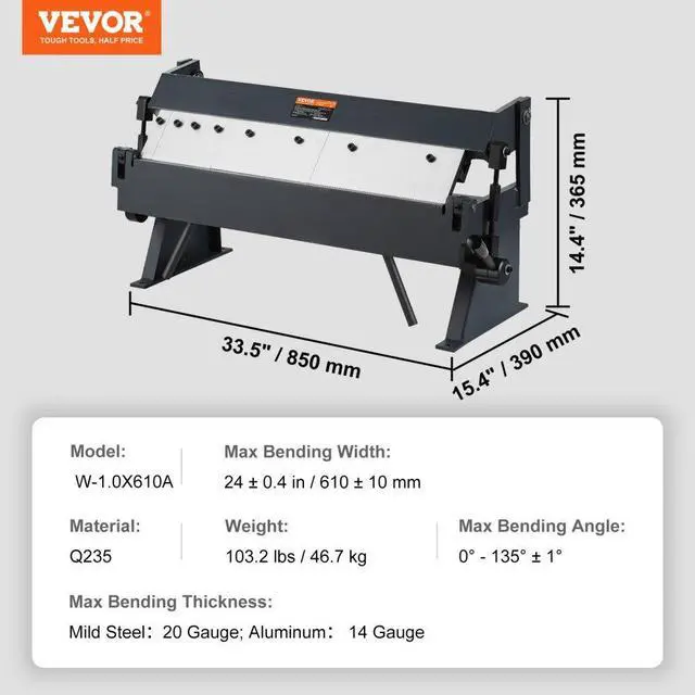 Alt view image 7 of 14 - VEVOR Box and Pan Brake, 24-Inch, 0-130 Degrees Sheet Metal Bending Brake, Portable Metal Bender with 20 Gauge Low Carbon Steel 14 Gauge Aluminum Capacity, 5 Adjustable Fingers for Metal Bending