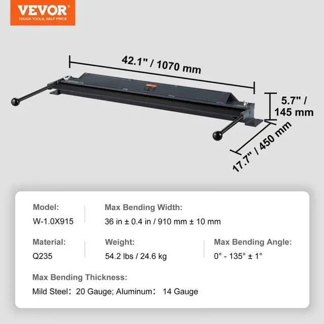 Alt view image 7 of 14 - VEVOR Box and Pan Brake, 36-Inch, 0-130 Degrees Sheet Metal Bending Brake, Portable Mini Metal Bender with 20 Gauge Low Carbon Steel 14 Gauge Aluminum Capacity Power Handle, for Metal Bending