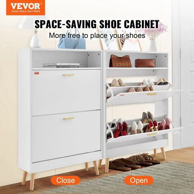 Alt view image 2 of 7 - VEVOR Shoe Cabinet with 2 Flip Drawers, Shoe Storage Cabinet for Entryway, Free Standing Shoe Storage Organizer with Top Storage Cubby for Heels, Boots, Slippers in Hallway, Living Room