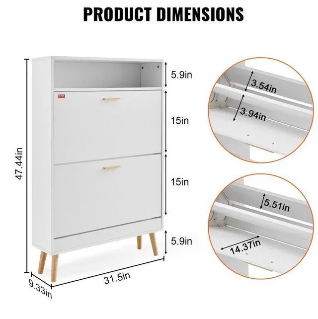 Alt view image 3 of 7 - VEVOR Shoe Cabinet with 2 Flip Drawers, Shoe Storage Cabinet for Entryway, Free Standing Shoe Storage Organizer with Top Storage Cubby for Heels, Boots, Slippers in Hallway, Living Room