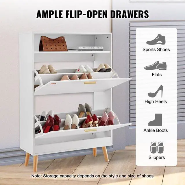 Alt view image 4 of 7 - VEVOR Shoe Cabinet with 2 Flip Drawers, Shoe Storage Cabinet for Entryway, Free Standing Shoe Storage Organizer with Top Storage Cubby for Heels, Boots, Slippers in Hallway, Living Room