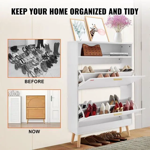 Alt view image 5 of 7 - VEVOR Shoe Cabinet with 2 Flip Drawers, Shoe Storage Cabinet for Entryway, Free Standing Shoe Storage Organizer with Top Storage Cubby for Heels, Boots, Slippers in Hallway, Living Room