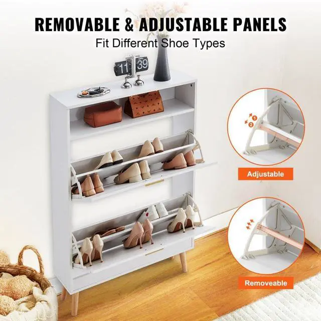 Alt view image 6 of 7 - VEVOR Shoe Cabinet with 2 Flip Drawers, Shoe Storage Cabinet for Entryway, Free Standing Shoe Storage Organizer with Top Storage Cubby for Heels, Boots, Slippers in Hallway, Living Room