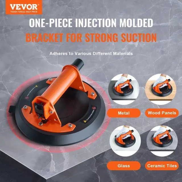 Alt view image 2 of 7 - VEVOR Glass Suction Cup, 8" 615 lbs Load Capacity, Vacuum Suction Cup with Steel Handle and Carry Box, Heavy Duty Industrial Suction Cup Lifter Tool for Glass, Granite, Tile, Metal, Wood Panel Lifting