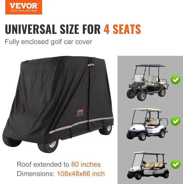 Alt view image 2 of 7 - VEVOR 4 Passenger Golf Cart Cover, 600D Polyester Full Cover, Universal Fits for Most Brand Club Car Covers, Waterproof, Sunproof, and Dustproof Outdoor Golf Cart Cover with Three Zipper Doors, Black