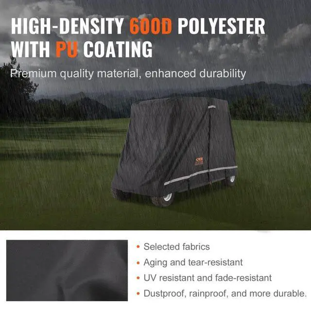 Alt view image 3 of 7 - VEVOR 4 Passenger Golf Cart Cover, 600D Polyester Full Cover, Universal Fits for Most Brand Club Car Covers, Waterproof, Sunproof, and Dustproof Outdoor Golf Cart Cover with Three Zipper Doors, Black