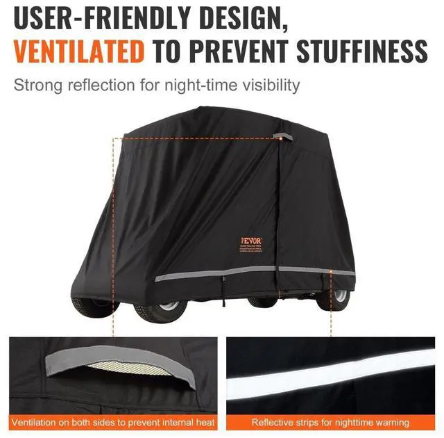 Alt view image 5 of 7 - VEVOR 4 Passenger Golf Cart Cover, 600D Polyester Full Cover, Universal Fits for Most Brand Club Car Covers, Waterproof, Sunproof, and Dustproof Outdoor Golf Cart Cover with Three Zipper Doors, Black