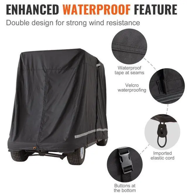 Alt view image 6 of 7 - VEVOR 4 Passenger Golf Cart Cover, 600D Polyester Full Cover, Universal Fits for Most Brand Club Car Covers, Waterproof, Sunproof, and Dustproof Outdoor Golf Cart Cover with Three Zipper Doors, Black