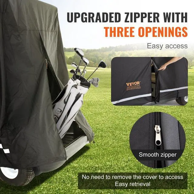 Alt view image 4 of 7 - VEVOR 4 Passenger Golf Cart Cover, 600D Polyester Full Cover, Universal Fits for Most Brand Club Car Covers, Waterproof, Sunproof, and Dustproof Outdoor Golf Cart Cover with Three Zipper Doors, Black